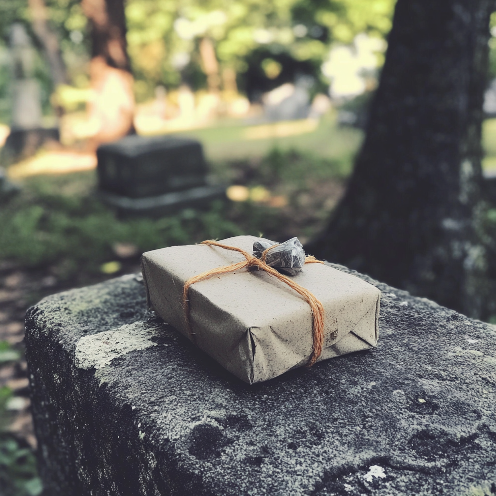 Ein Paket auf einem Friedhof | Quelle: Midjourney