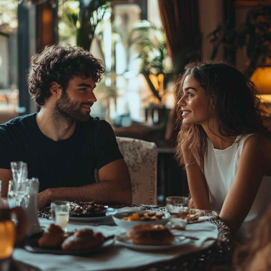 Ein glückliches Paar beim Frühstück in ihrem Haus | Quelle: Midjourney