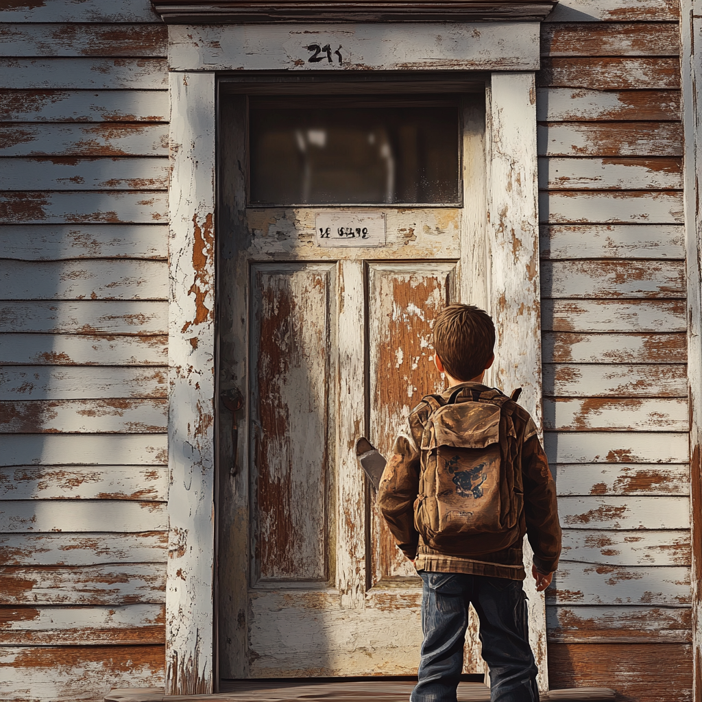 Um menino está em frente a uma casa | Fonte: Midjourney