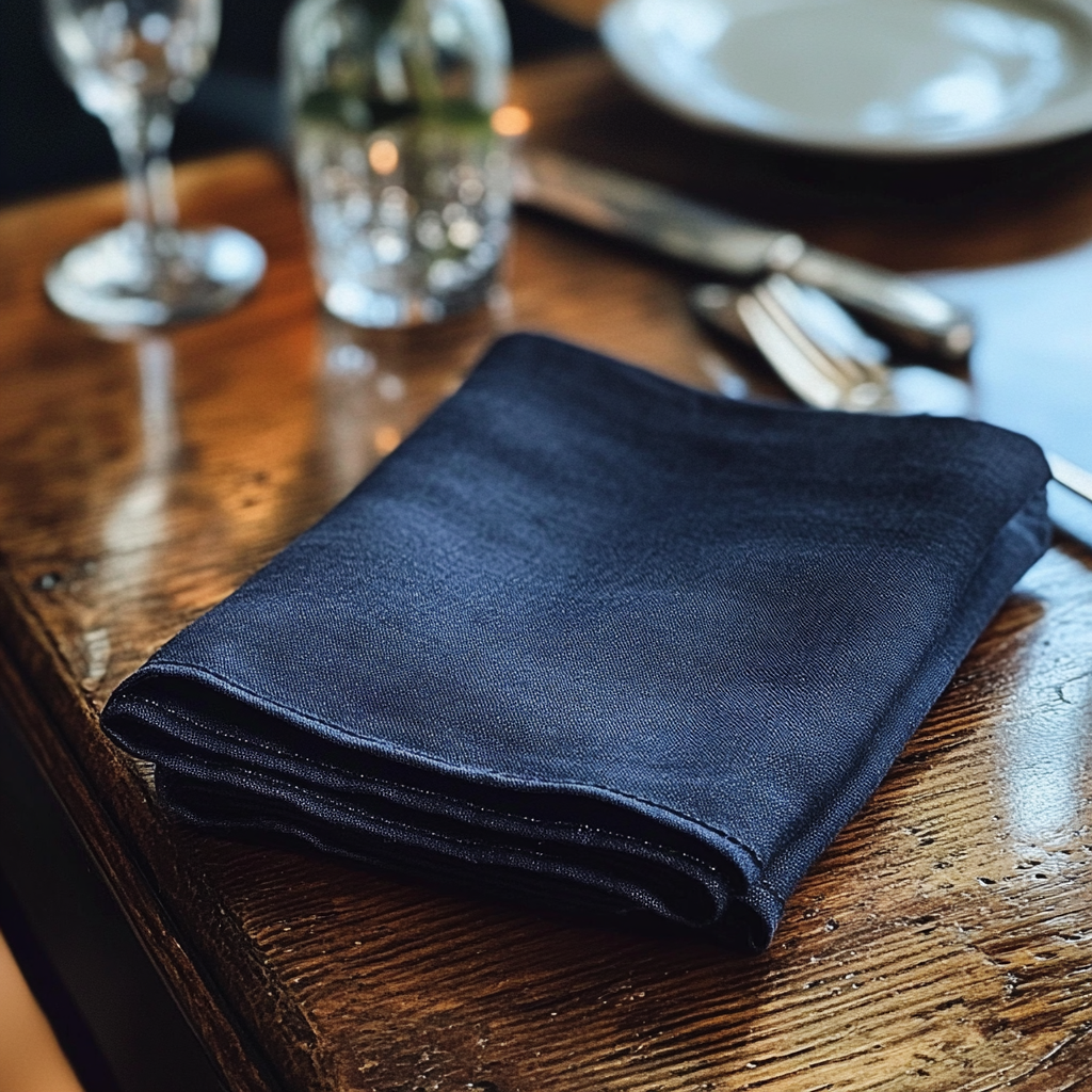 Eine blaue Leinenserviette | Quelle: Midjourney