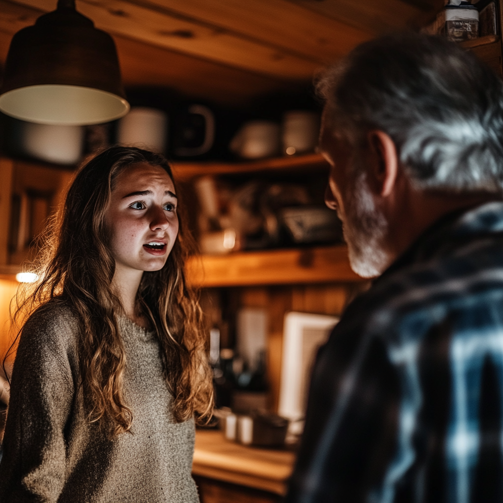 Ein Mädchen im Gespräch mit ihrem Vater | Quelle: Midjourney