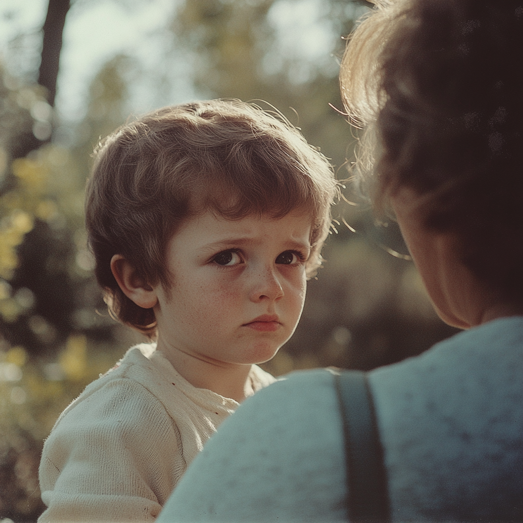 Ein trauriger Junge, der seine Mutter anschaut | Quelle: Midjourney