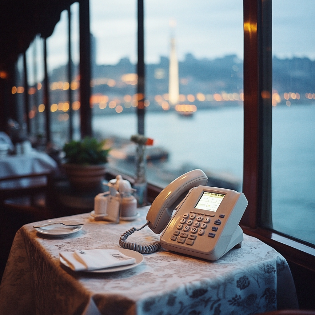 Ein Telefon in einem schicken Restaurant | Quelle: Midjourney