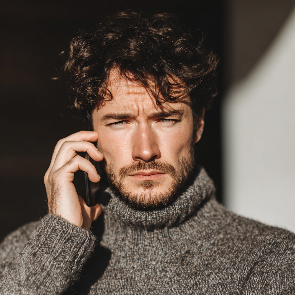 Ein stirnrunzelnder Mann, der am Telefon spricht | Quelle: Midjourney