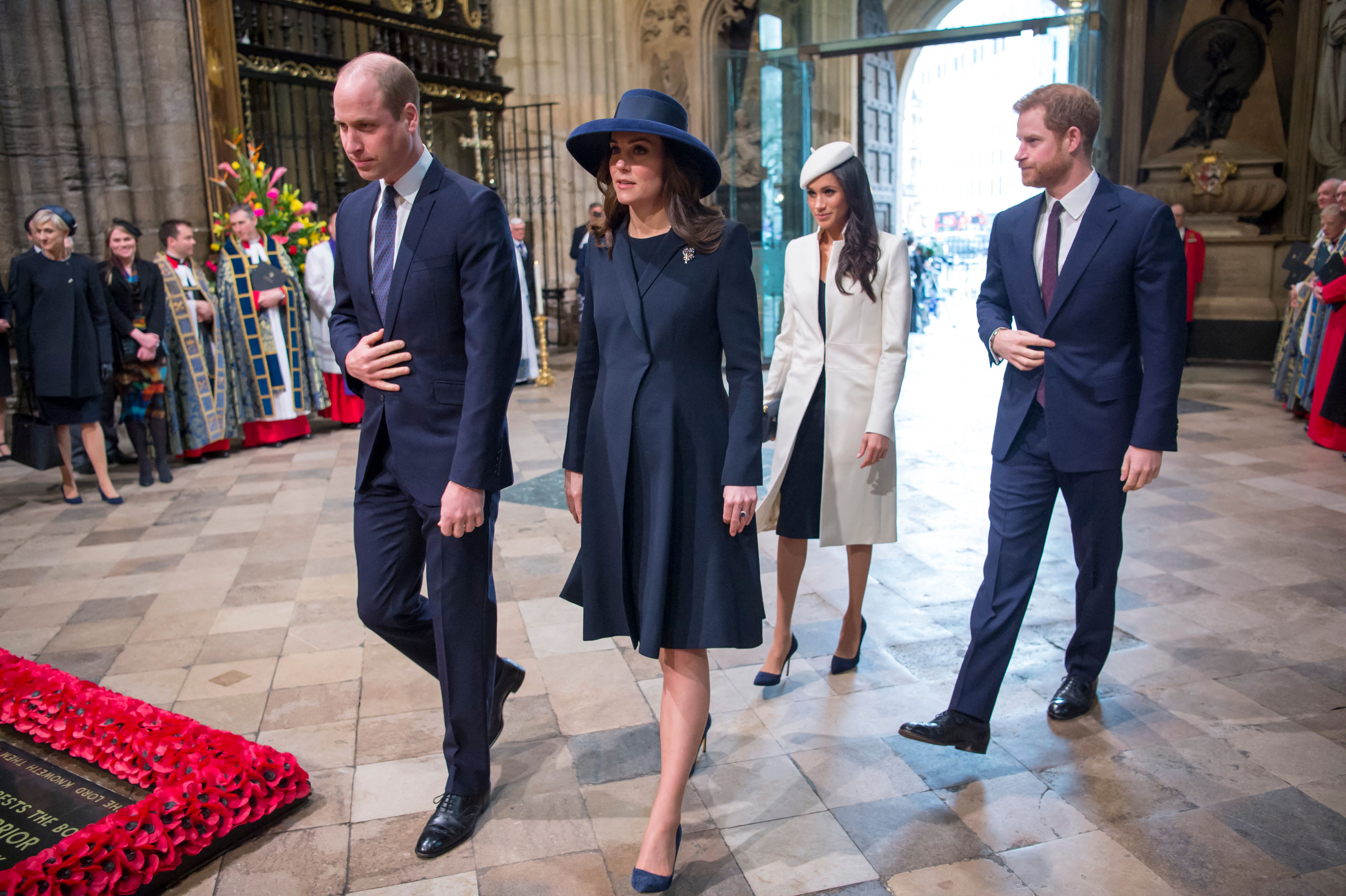 Prinz William, Prinzessin Catherine, Prinz Harry und Meghan Markle beim Gottesdienst zum Commonwealth Day in der Westminster Abbey im Zentrum Londons, am 12. März 2018 | Quelle: Getty Images