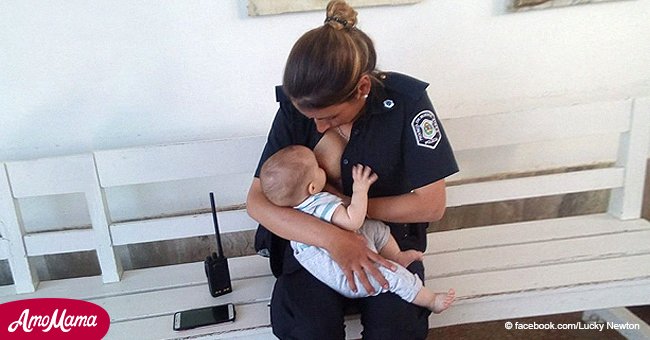Eine Polizistin stillt das Baby, weil die Eltern nach einem Autounfall in dem Krankenhaus eingeliefert wurden