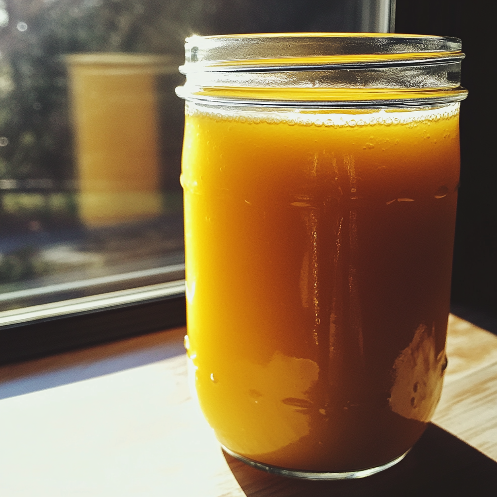 Orangensaft in einem Einmachglas | Quelle: Midjourney