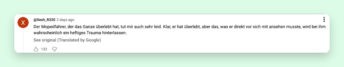 Internetnutzer denken auch an den überlebenden Mopedfahrer | Quelle: YouTube