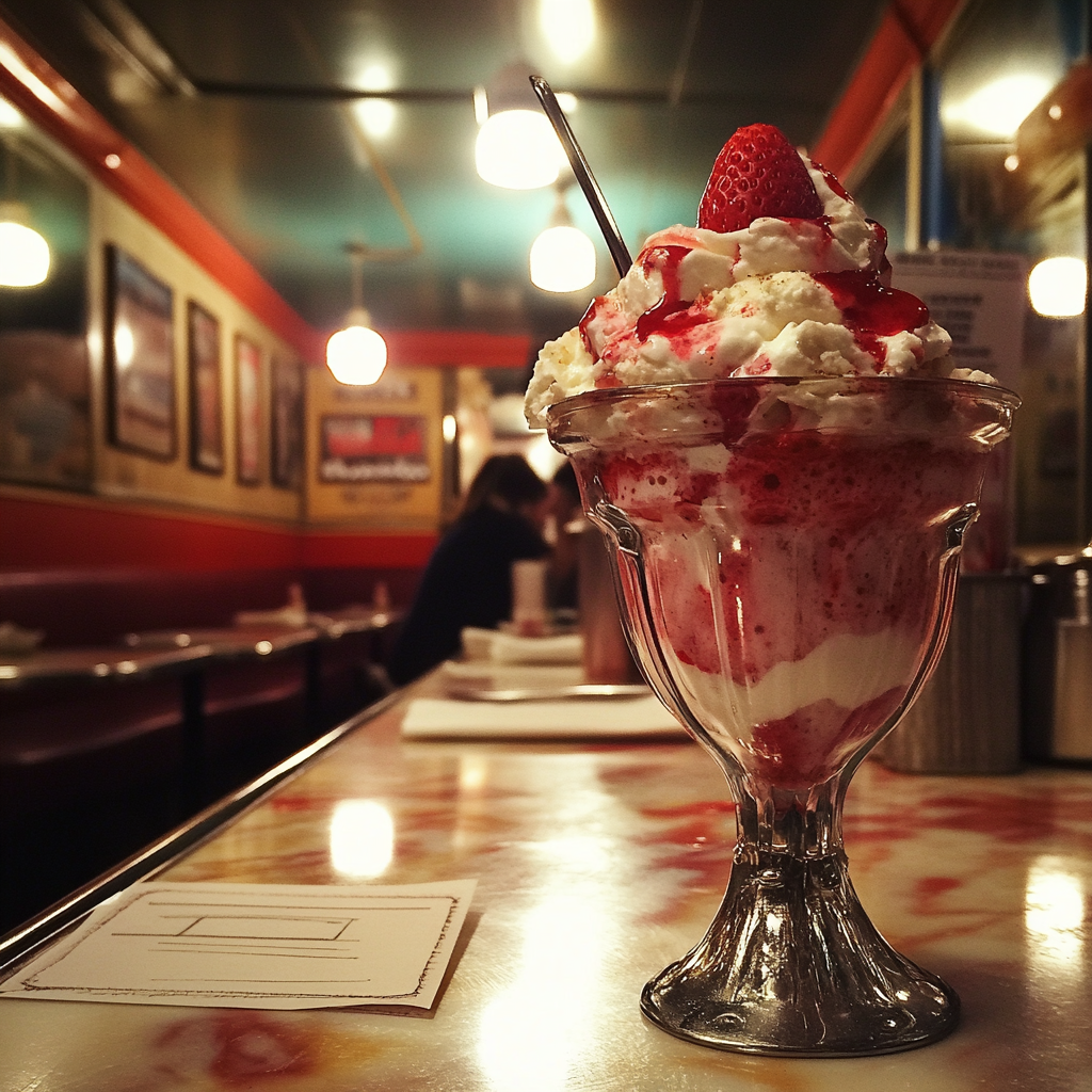 Ein Eisbecher auf einem Tisch | Quelle: Midjourney