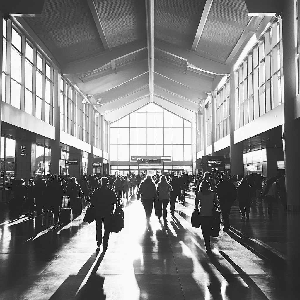 Ein geschäftiger Flughafen | Quelle: Midjourney