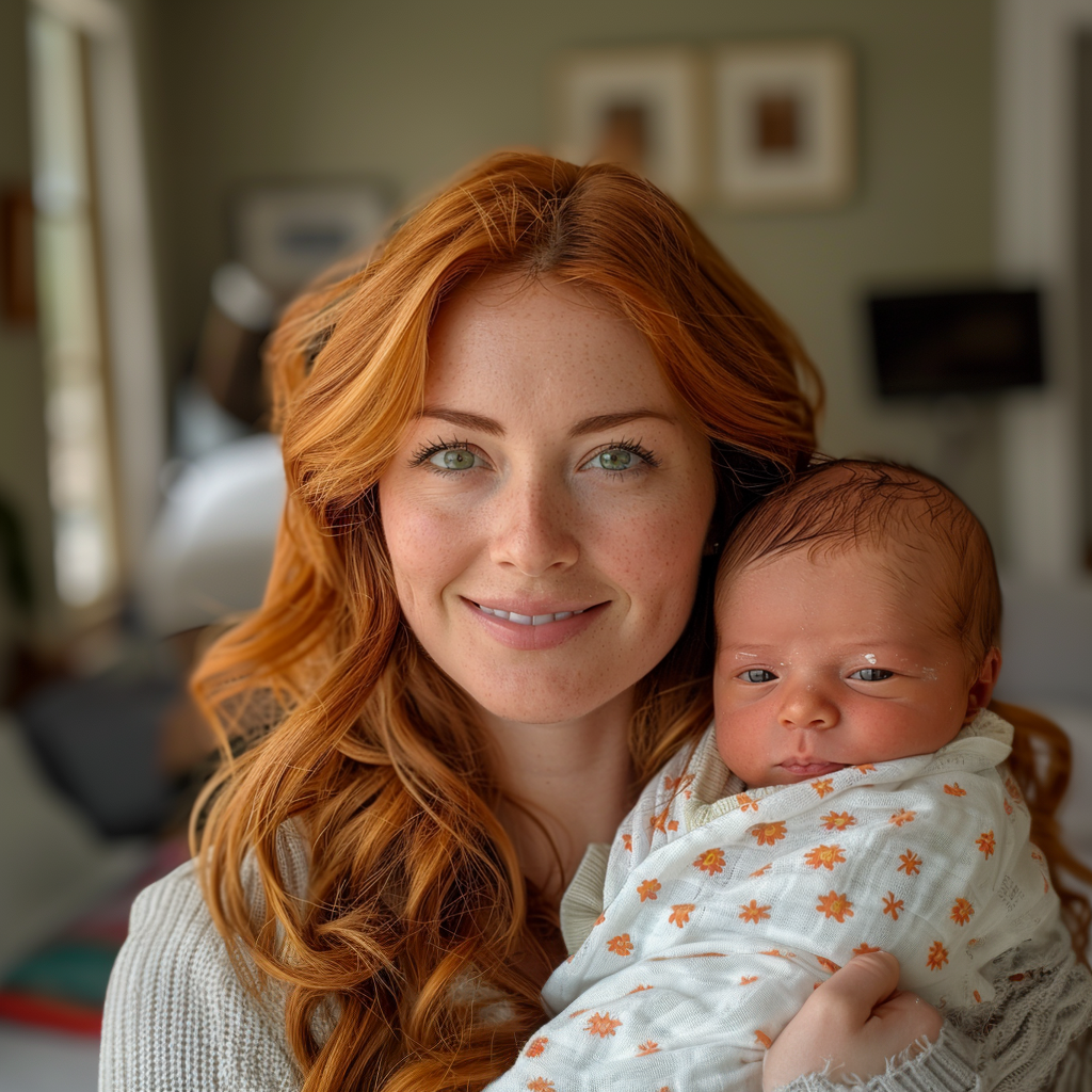Margaret hält ihr Baby zum ersten Mal im Arm | Quelle: Midjourney