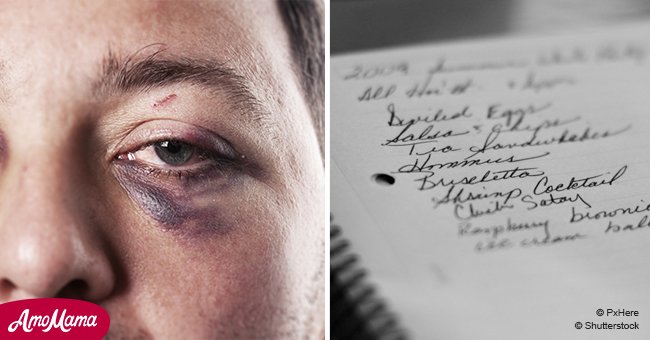 Ein Mann wacht eines Morgens mit einem blauen Auge auf und findet einen Zettel von seiner Frau