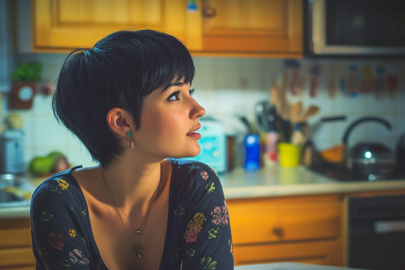Eine Frau, die zur Seite blickt | Quelle: Midjourney