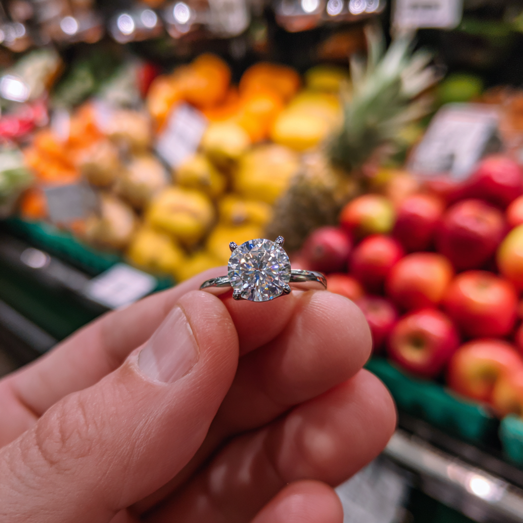 Mężczyzna trzymający pierścionek z brylantem | Źródło: Midjourney