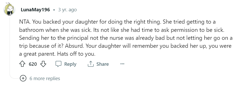 Ein Kommentator lobte die junge Mutter für die Unterstützung ihrer Tochter | Quelle: reddit.com/r/AmItheAsshole