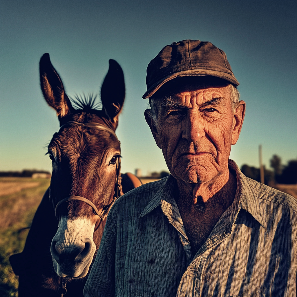 Ein Bauer und sein Maultier | Quelle: Midjourney