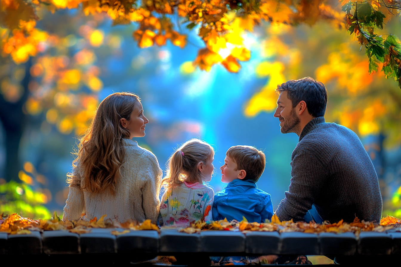 Eine glückliche Familie in einem Park | Quelle: Midjourney