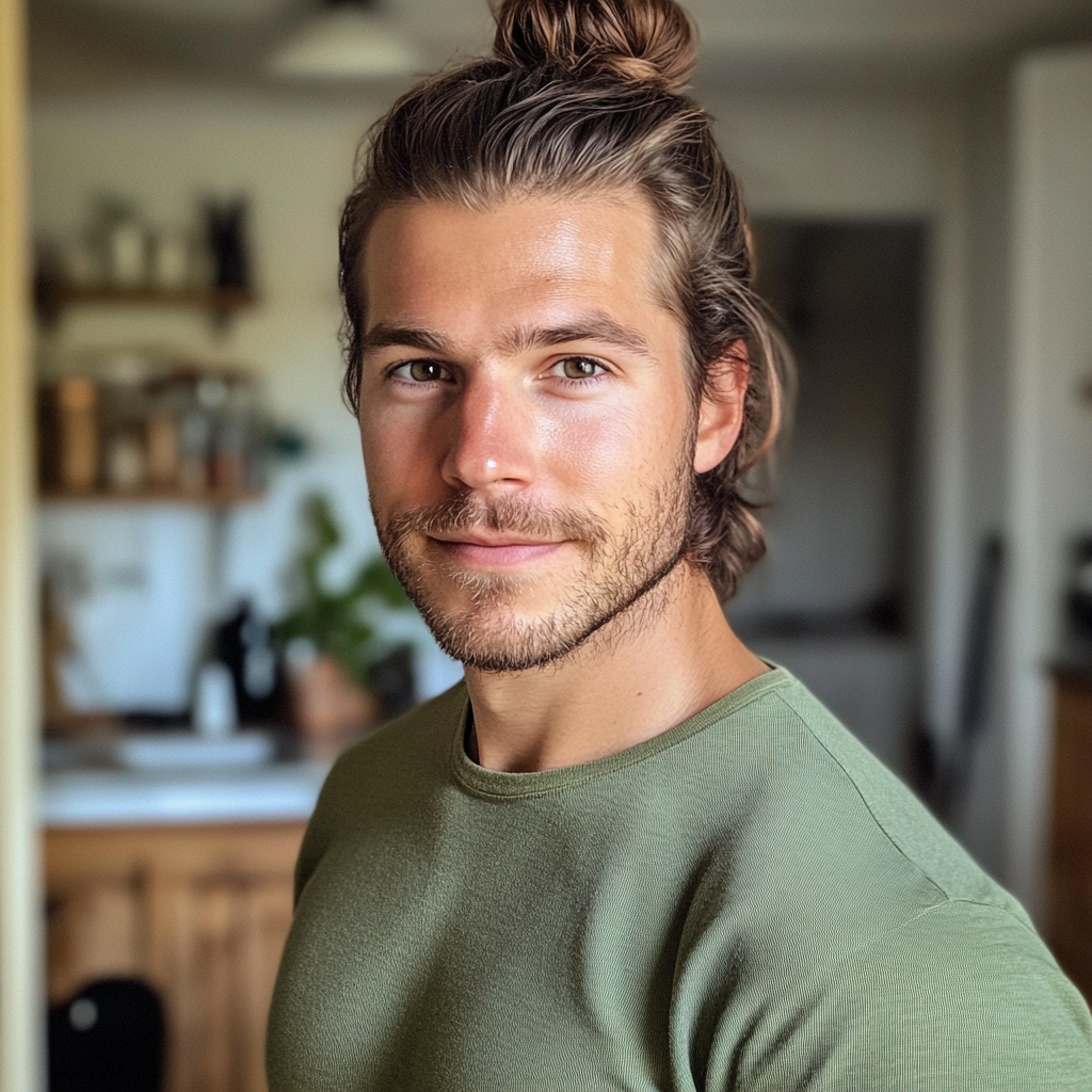 Ein lächelnder Mann, der in einer Küche steht | Quelle: Midjourney