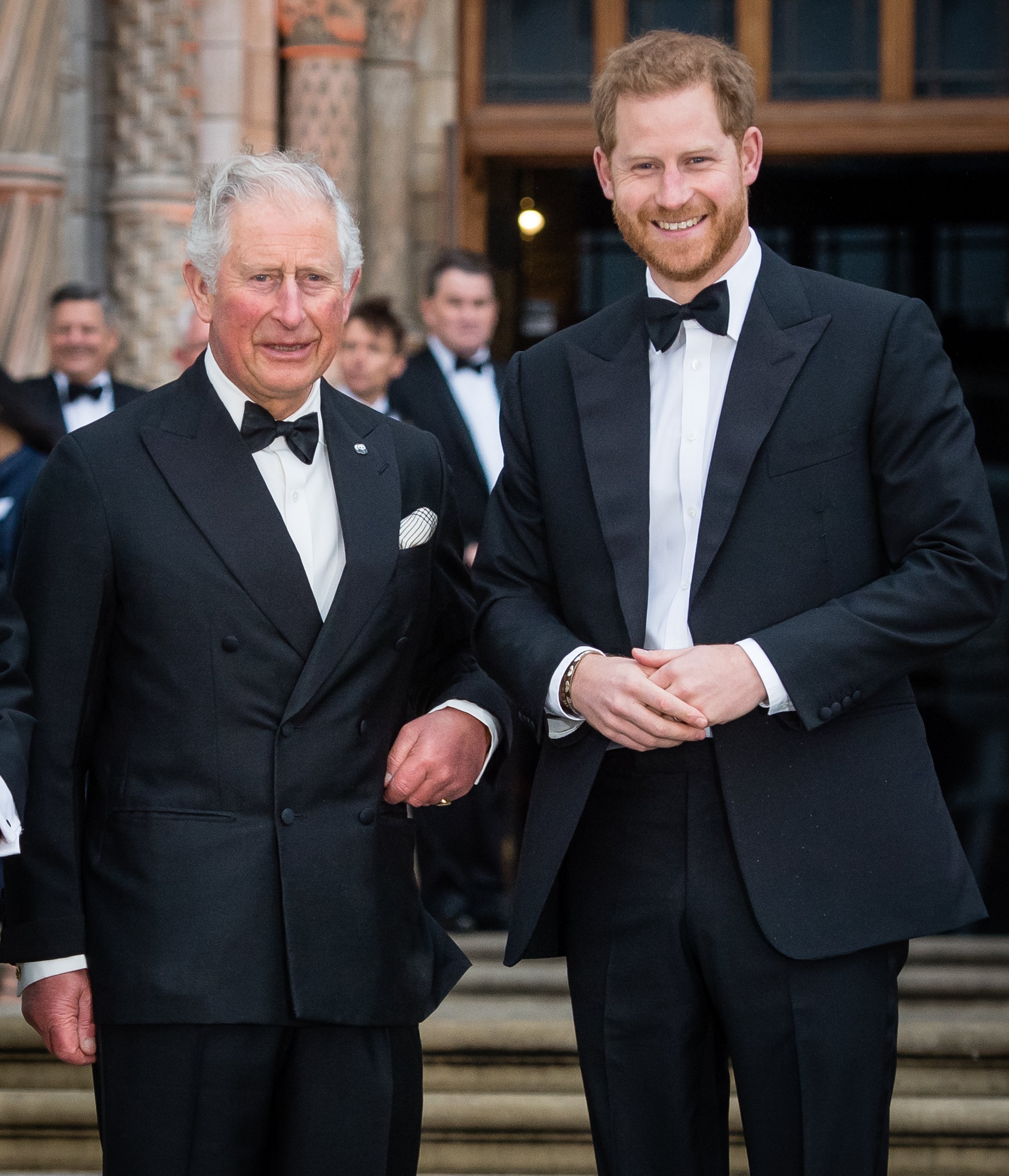 König Charles III. und Prinz Harry, Herzog von Sussex, bei der Weltpremiere von „Our Planet“ im Natural History Museum am 4. April 2019 in London, England. | Quelle: Getty Images