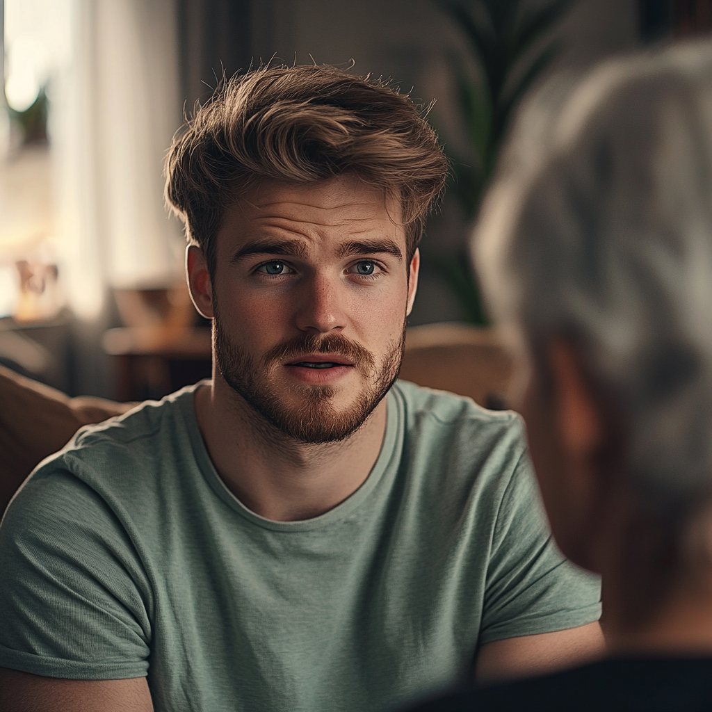 Ein Mann im Gespräch mit seiner Mutter | Quelle: Midjourney