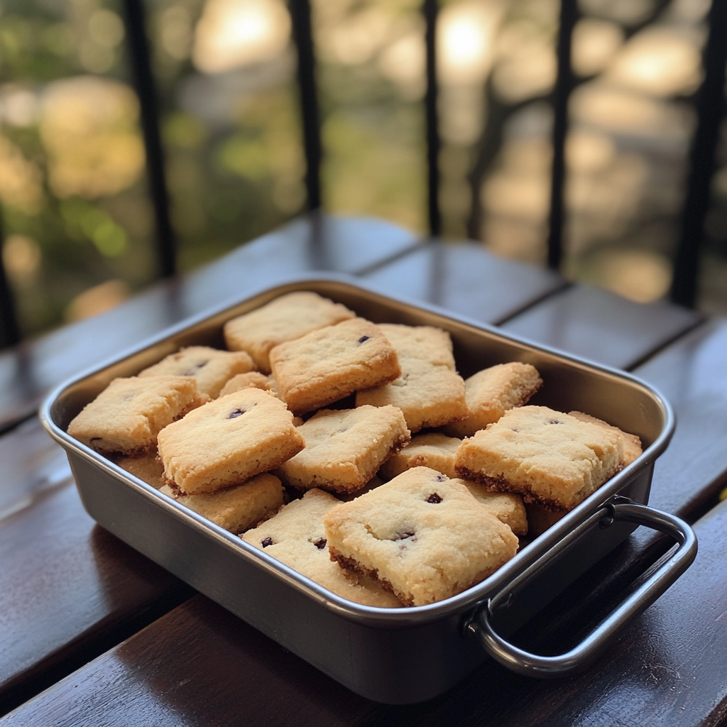 Ein Behälter mit Shortbread auf einem Tisch | Quelle: Midjourney