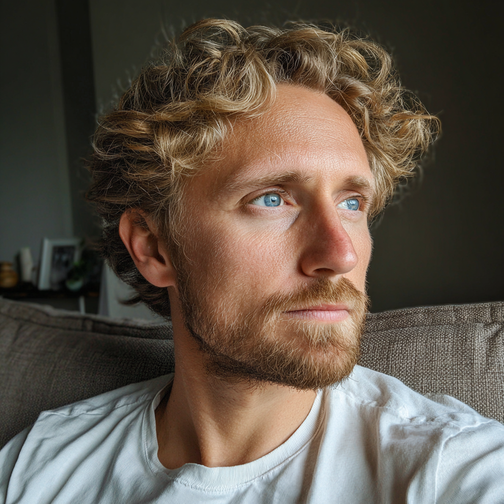 Ein Mann sitzt auf einer Couch | Quelle: Midjourney