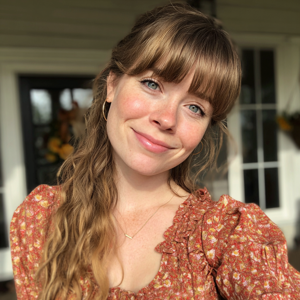 Eine lächelnde Frau, die auf einer Veranda steht | Quelle: Midjourney