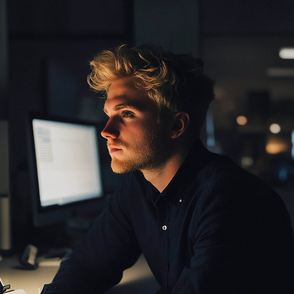 Ein Mann sitzt in seinem Büro | Quelle: Midjourney