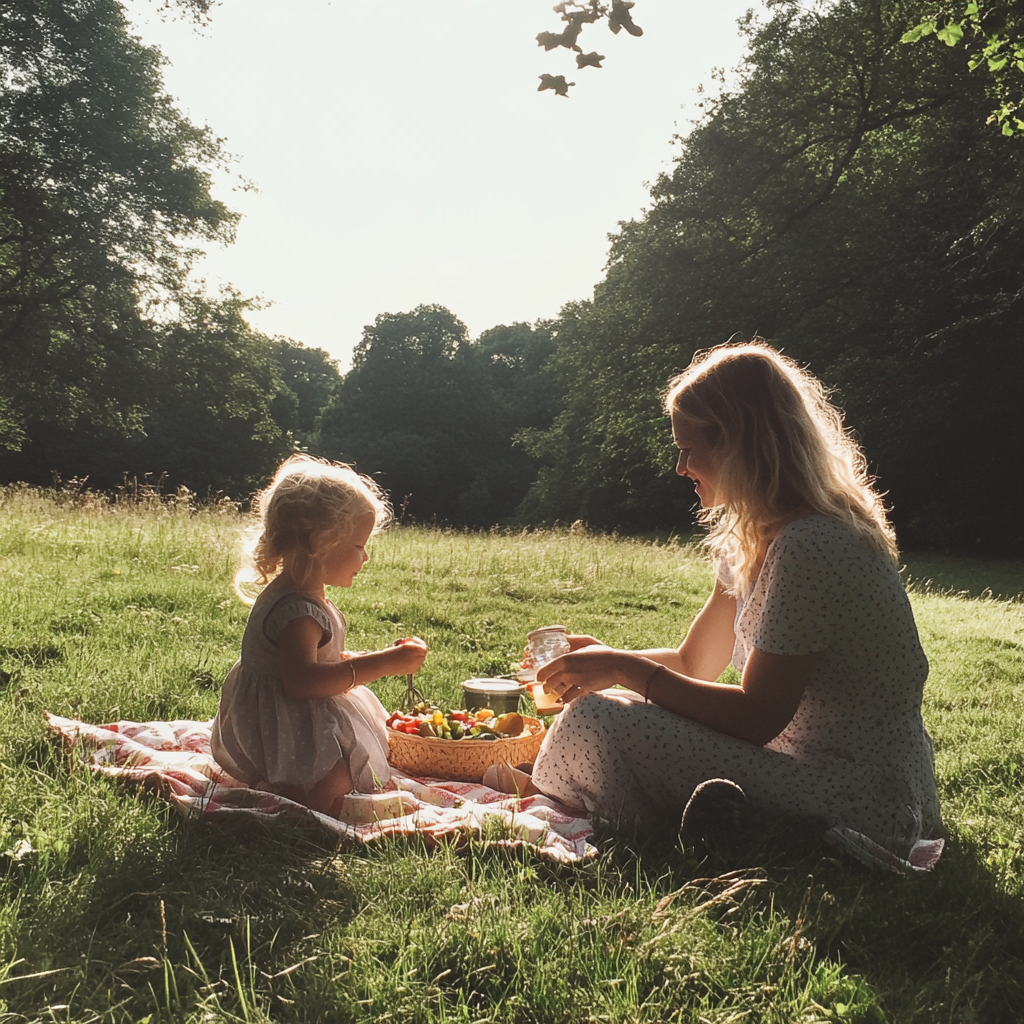 Ein Mutter-Tochter-Duo beim Picknick | Quelle: Midjourney