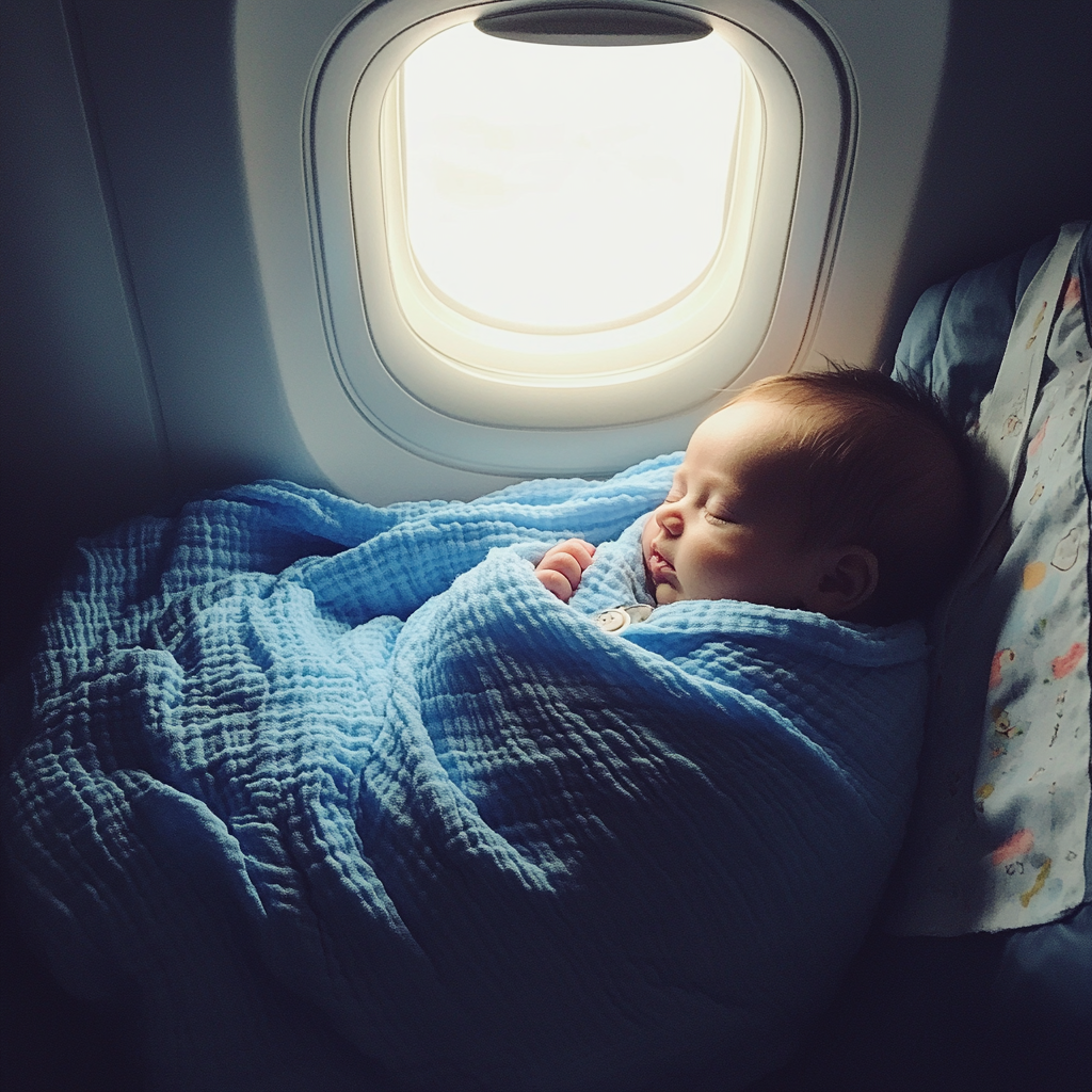 Ein neugeborenes Baby in einem Flugzeug | Quelle: Midjourney