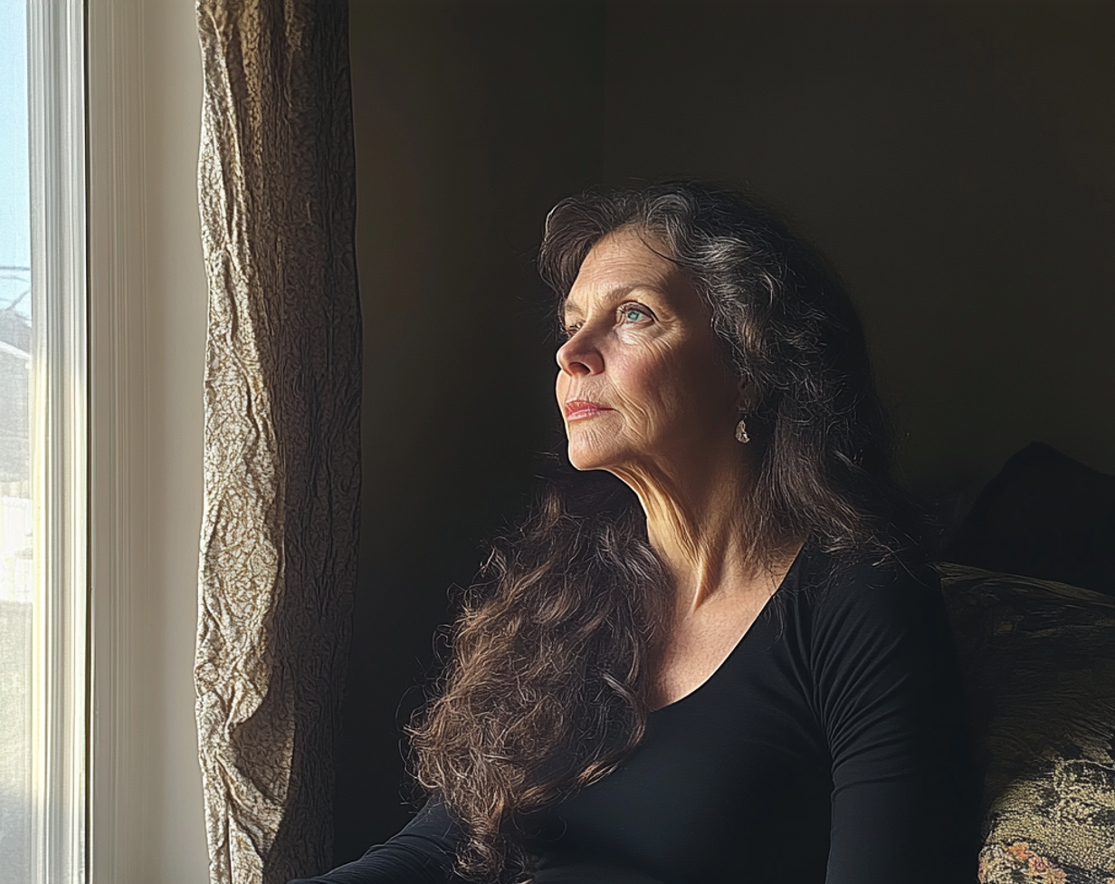 Eine ältere Frau, die aus dem Fenster schaut | Quelle: Midjourney