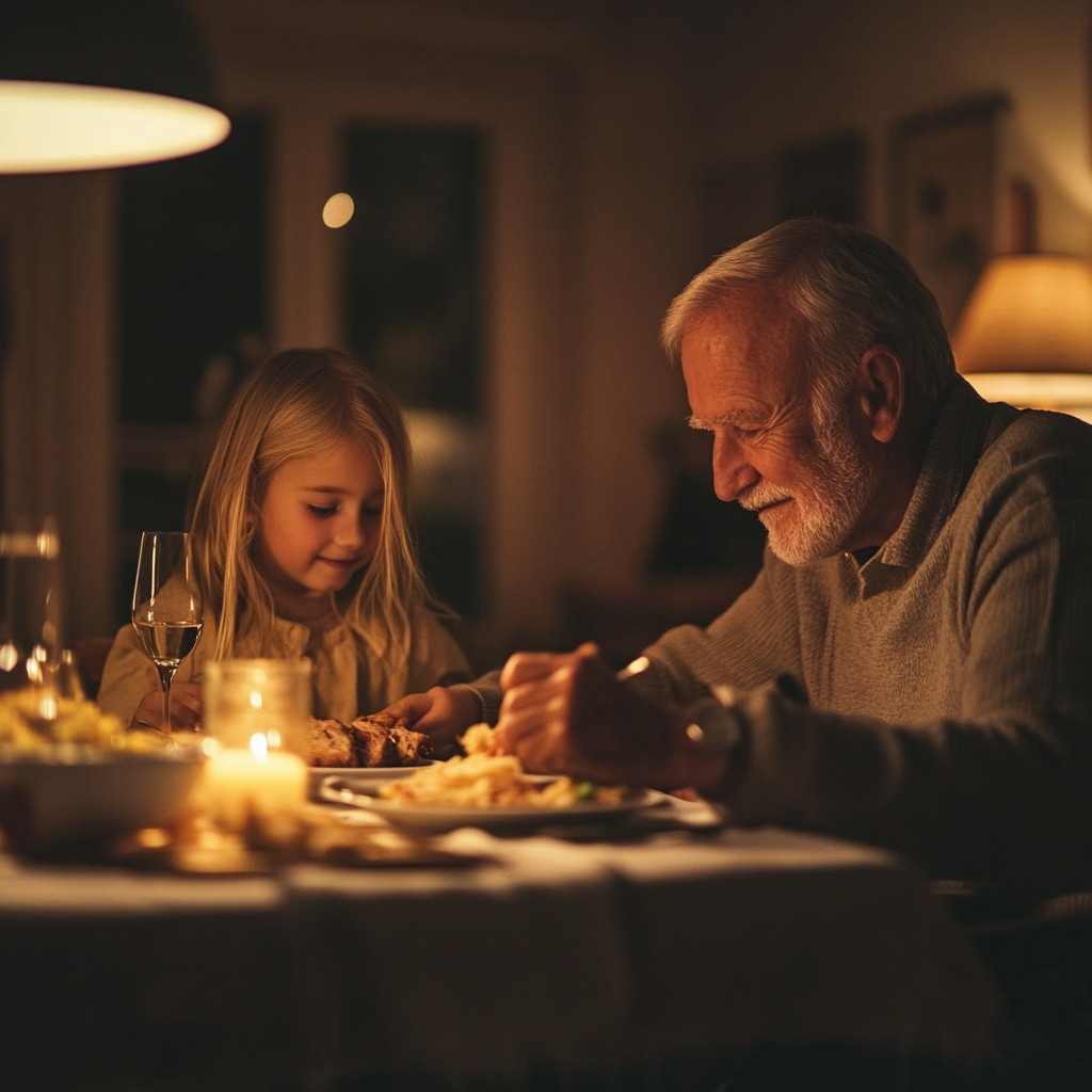 Ein Großvater beim Abendessen mit seiner Enkelin | Quelle: Midjourney