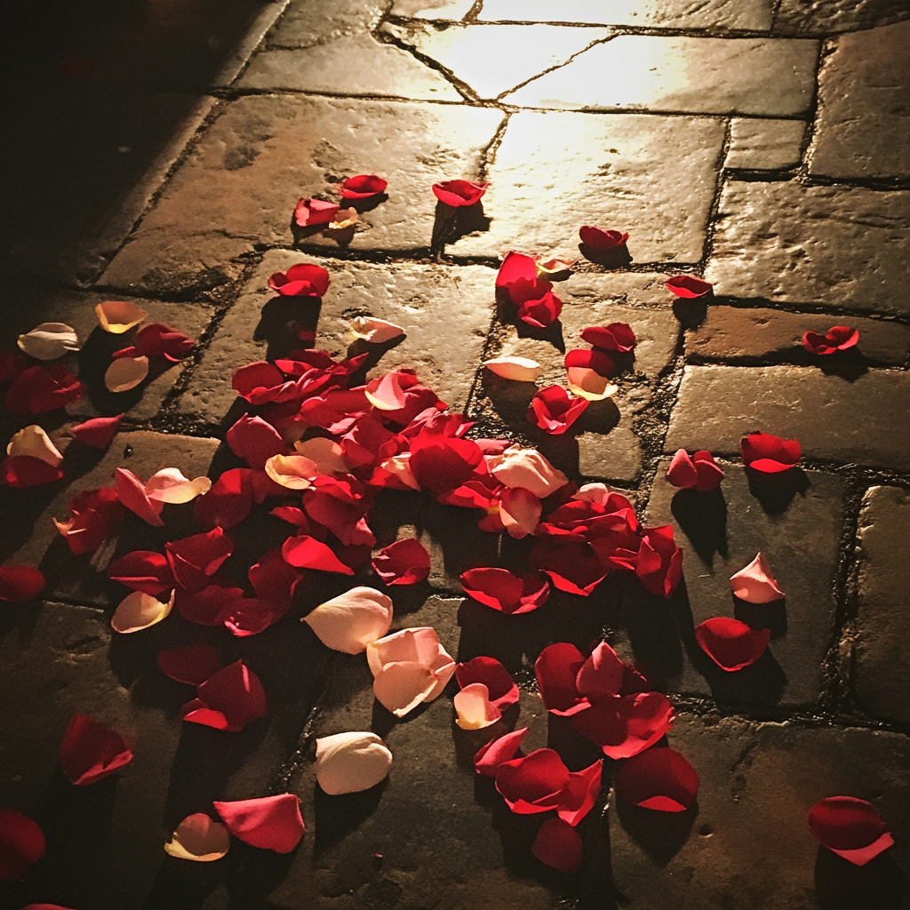 Rosenblüten auf einem Boden | Quelle: Midjourney