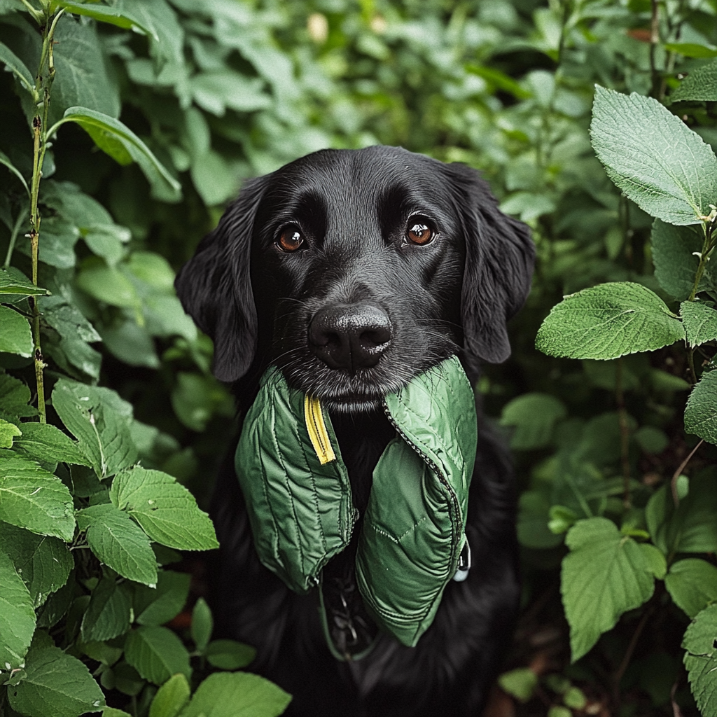 Ein schwarzer Hund in den Büschen | Quelle: Midjourney