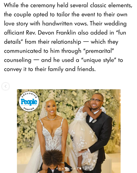 Ein Screenshot des People Magazine Artikels über die Hochzeit von LeToya Luckett und Taleo Cole, gepostet am 1. August 2024 | Quelle: Instagram/devonfranklin