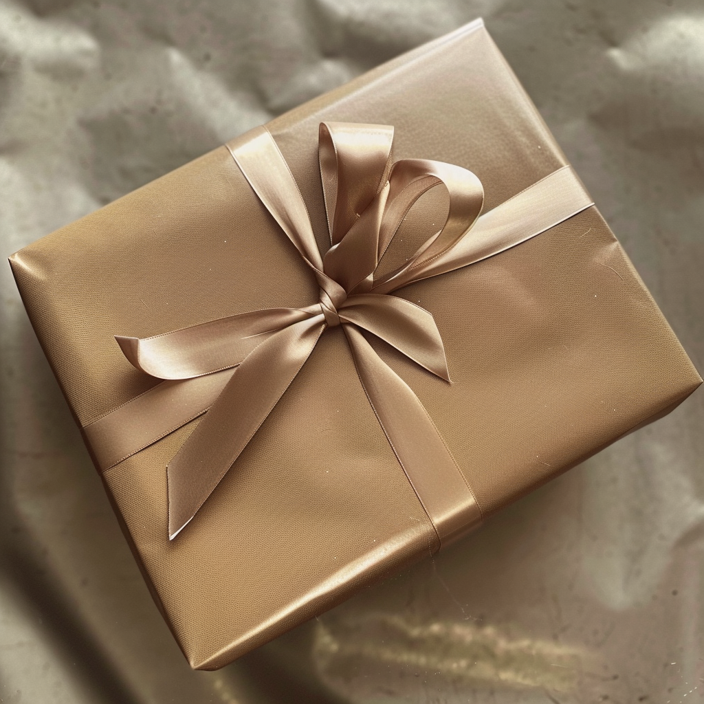 Ein in Gold verpacktes Geschenk | Quelle: Midjourney