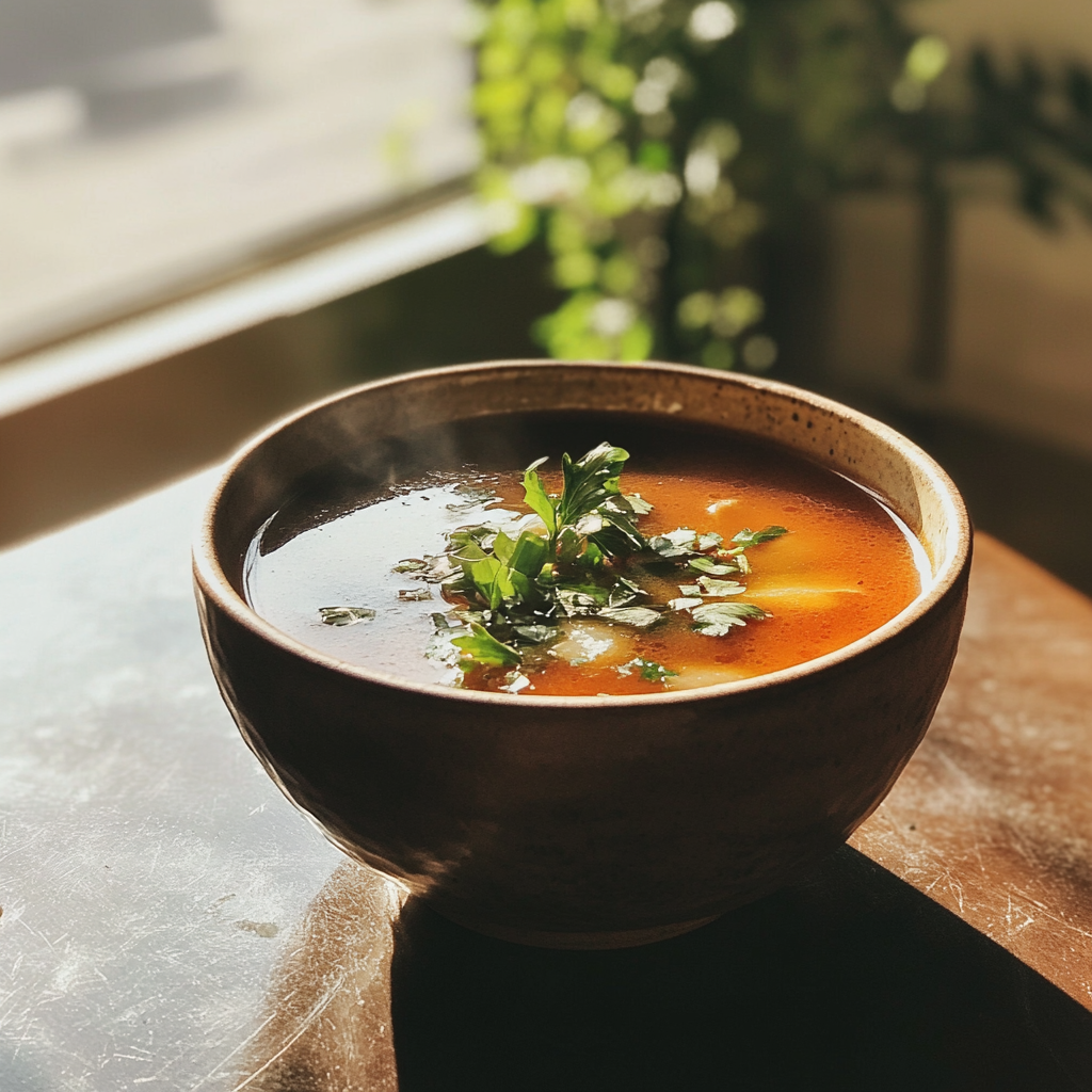 Eine Schüssel mit Suppe auf einem Tisch | Quelle: Midjourney