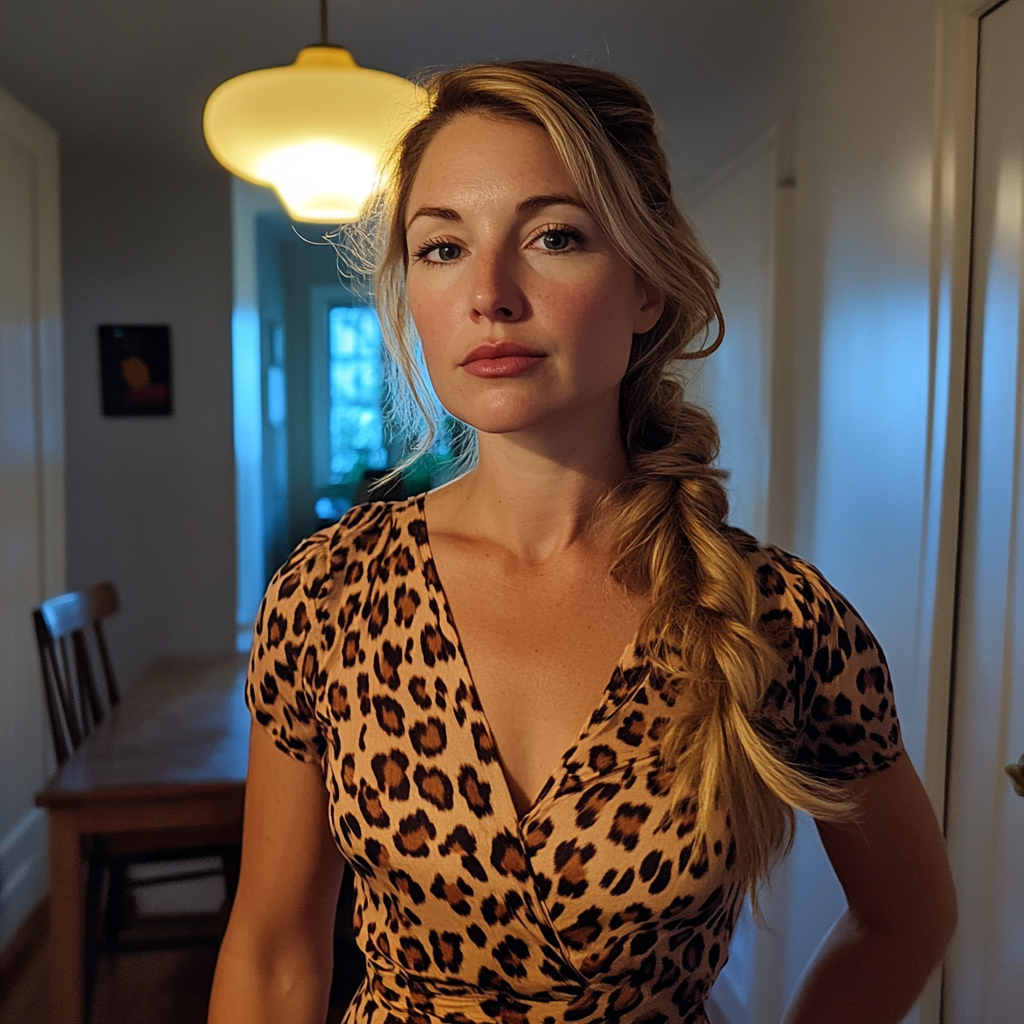 Kobieta w sukience z nadrukiem geparda | Źródło: Midjourney