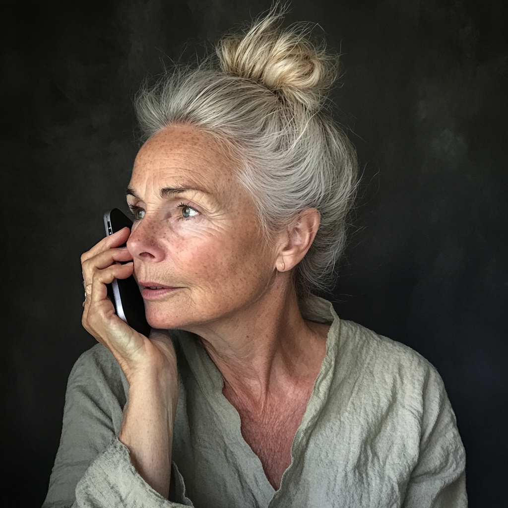 Eine ältere Frau spricht am Telefon | Quelle: Midjourney