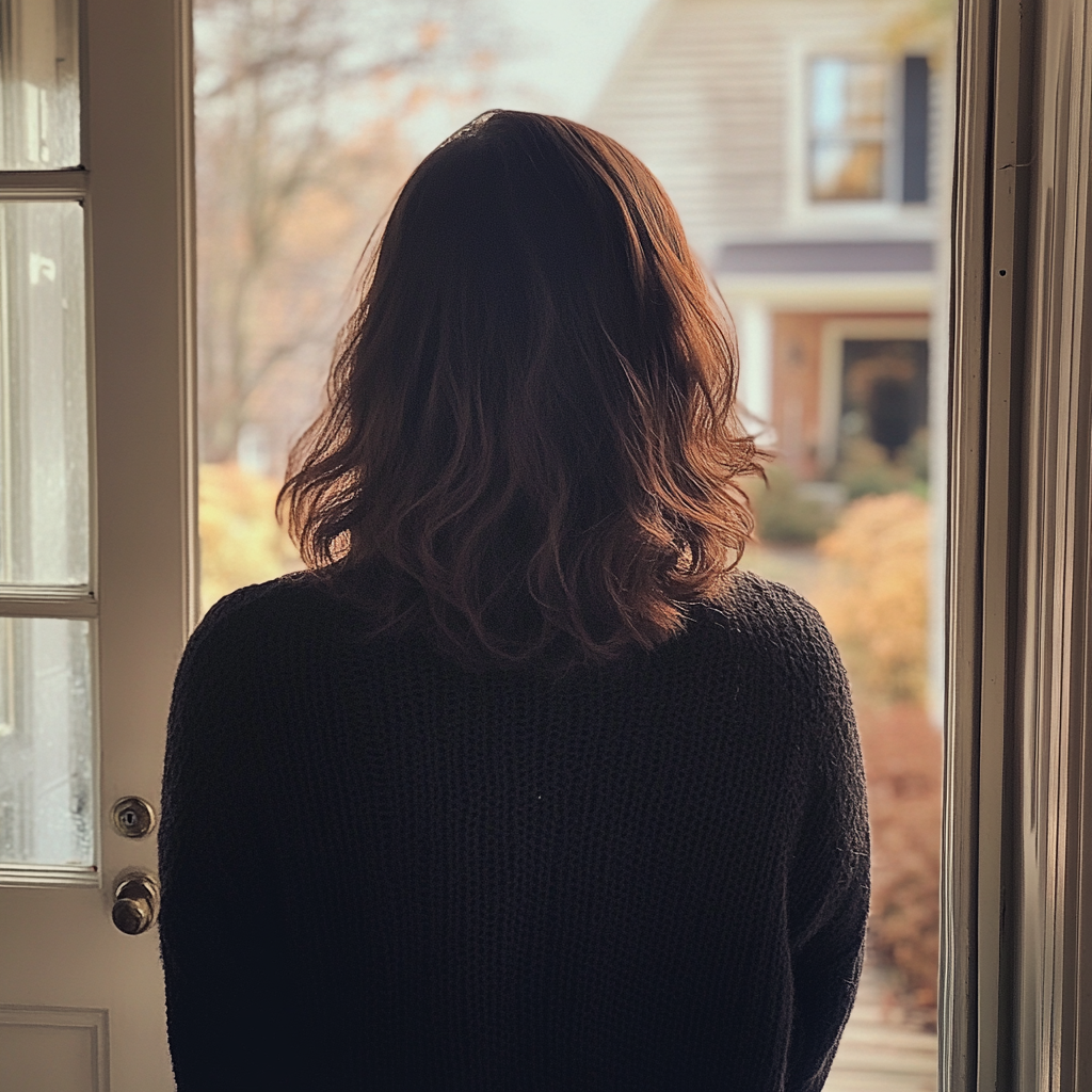 Eine Frau, die ein Haus verlässt | Quelle: Midjourney