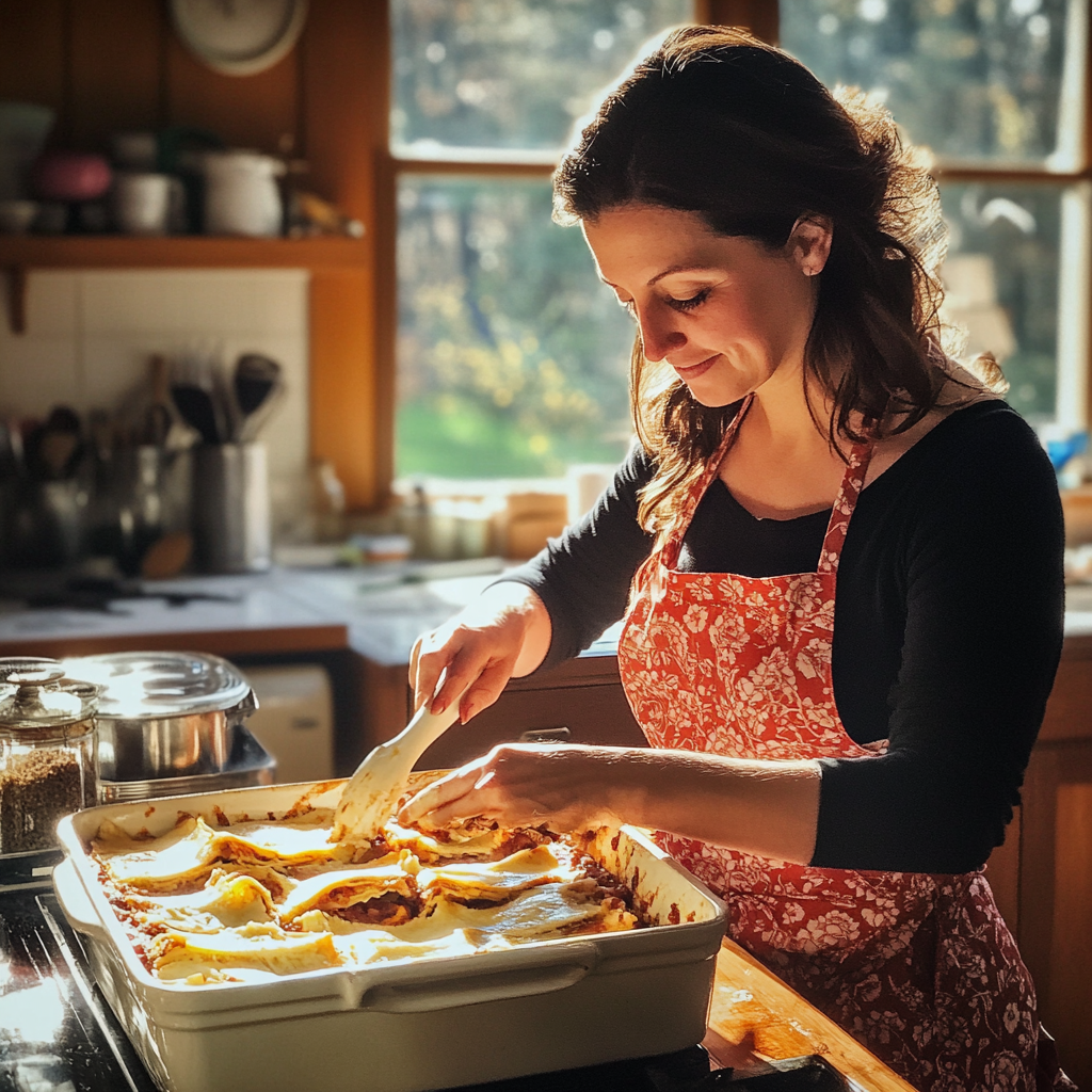 Eine Frau macht Lasagne | Quelle: Midjourney