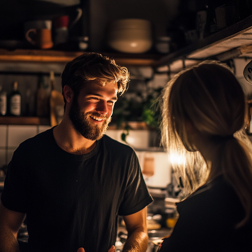 Ein lächelnder Mann im Gespräch mit seiner Frau | Quelle: Midjourney