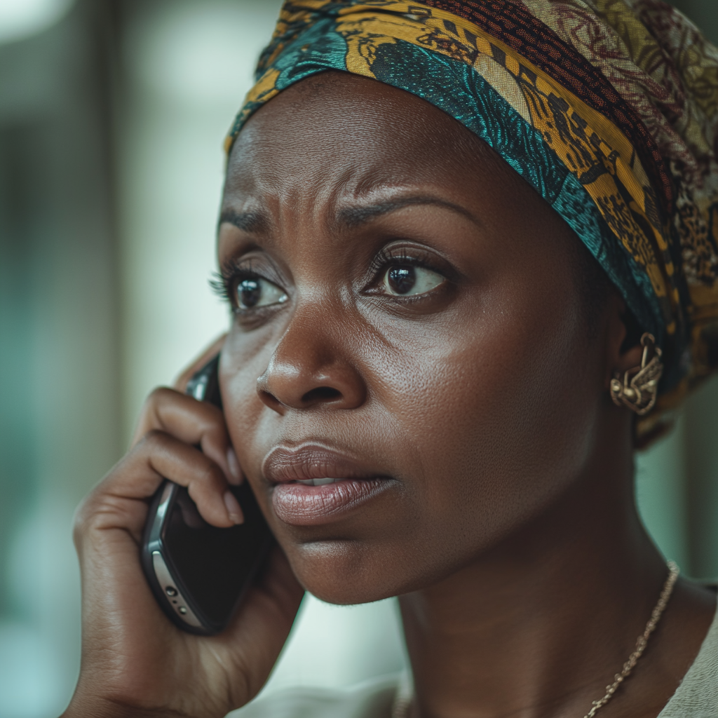 Uma mulher fala com a mãe de seu aluno ao telefone | Fonte: Midjourney