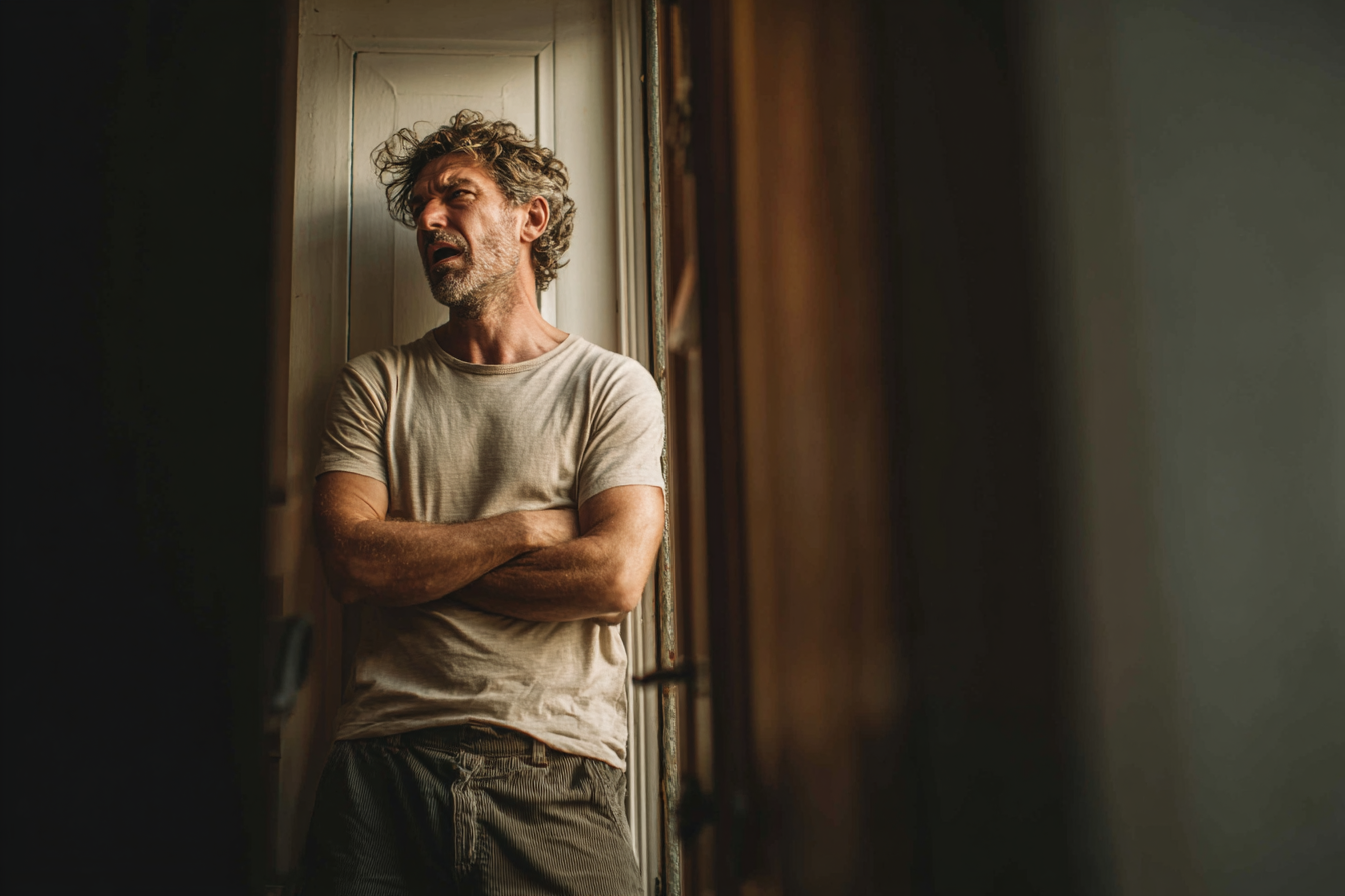Ein Mann in der Nähe einer Tür | Quelle: Midjourney