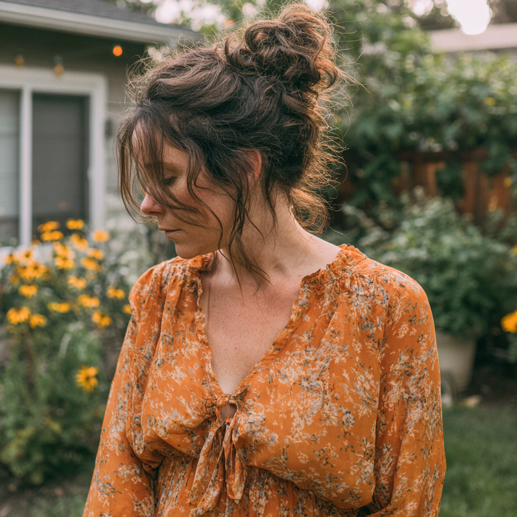 Eine aufgebrachte Frau in einem geblümten Kleid | Quelle: Midjourney