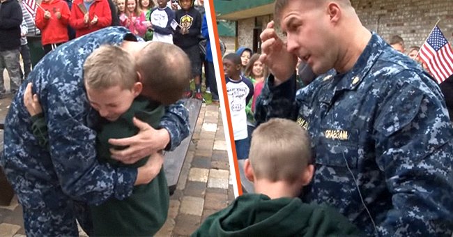 Chief Robert Massard und sein 10-jähriger Sohn Ryan umarmen sich und teilen einen emotionalen Moment miteinander. | Quelle: Youtube.com/USA TODAY