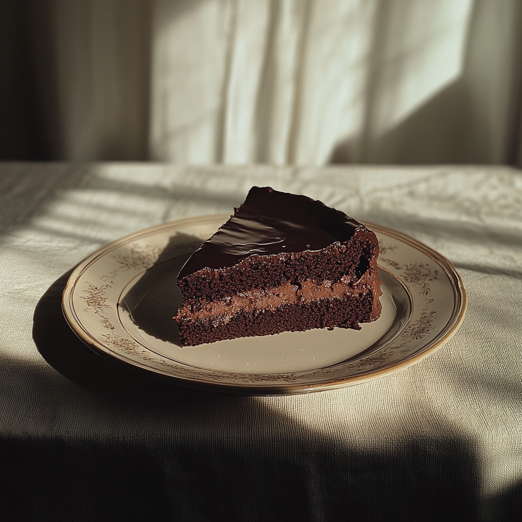 Ein Stückchen Schokoladenkuchen | Quelle: Midjourney
