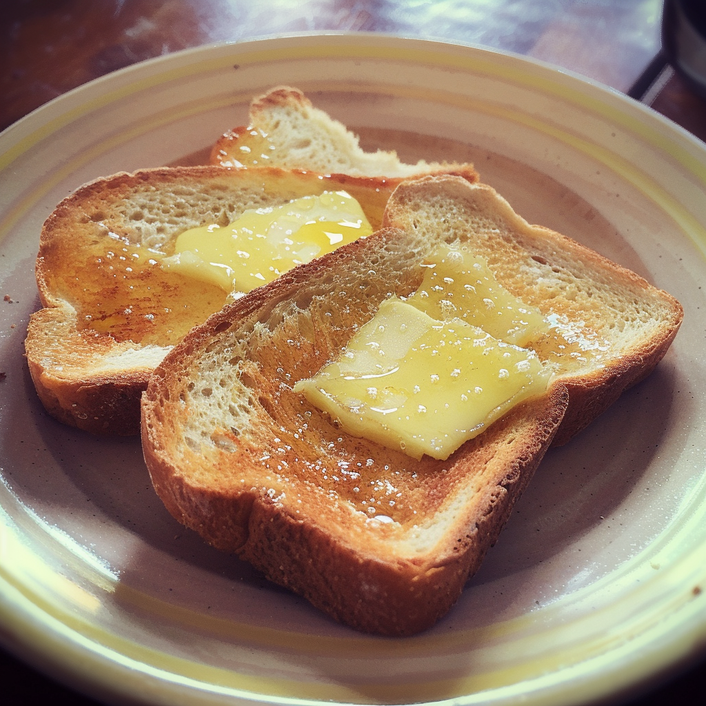 Gebutterter Toast auf einem Teller | Quelle: Midjourney