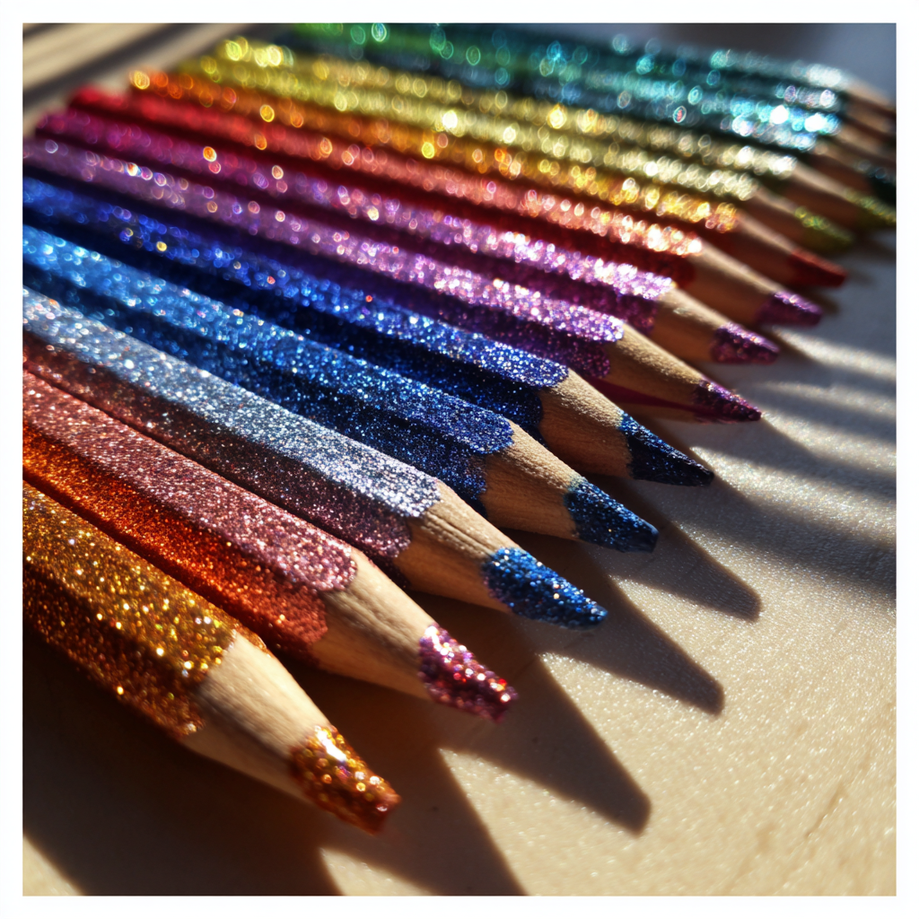 Eine Packung glitzernder Buntstifte | Quelle: Midjourney