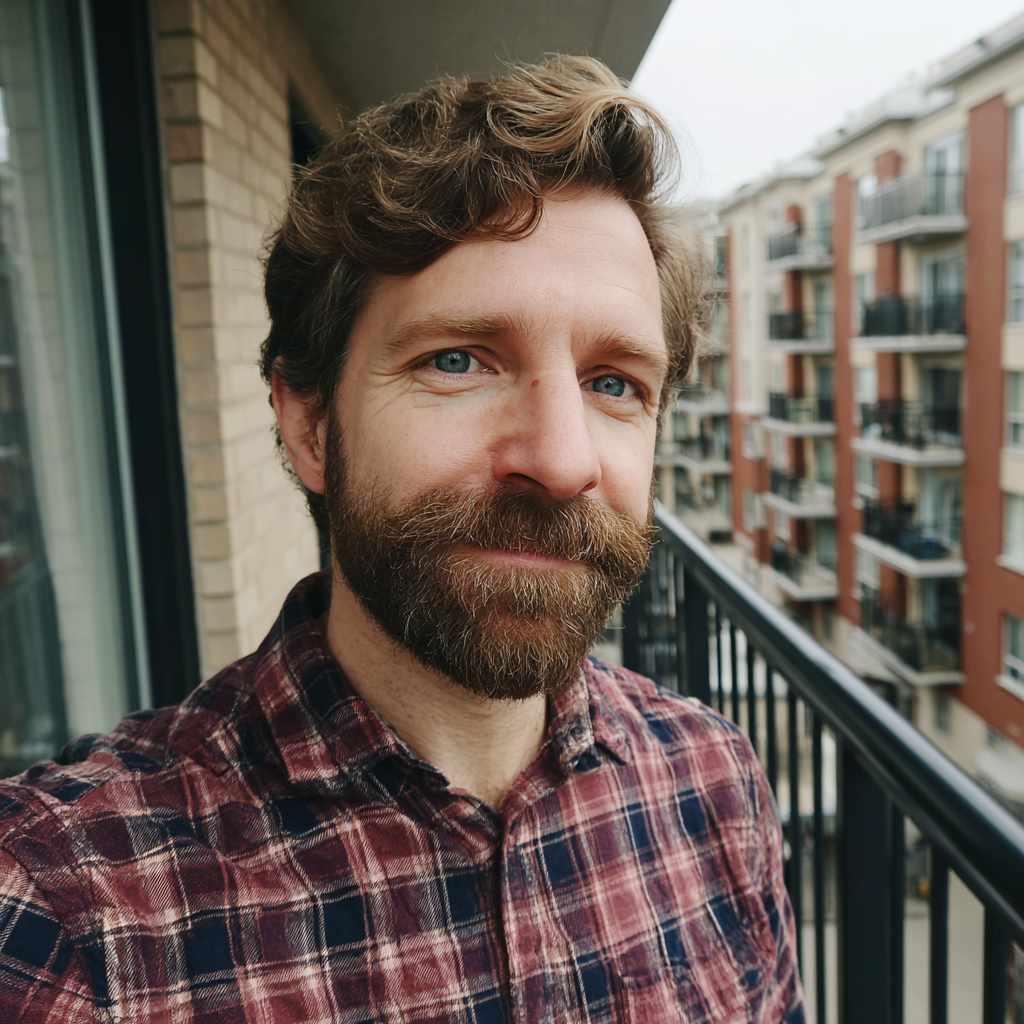 Ein lächelnder Mann, der auf einem Balkon steht | Quelle: Midjourney